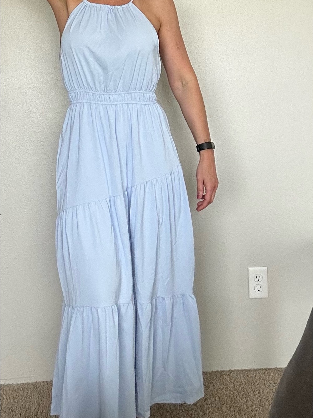 Light Blue Halter Maxi Dress - Elegant Summer Tiered Gown